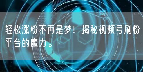 轻松涨粉不再是梦！揭秘视频号刷粉平台的魔力。