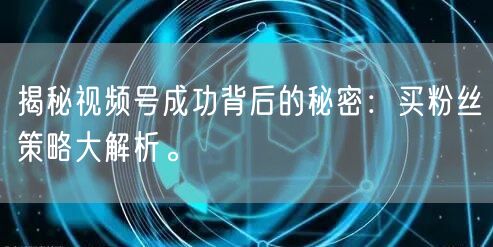 揭秘视频号成功背后的秘密：买粉丝策略大解析。