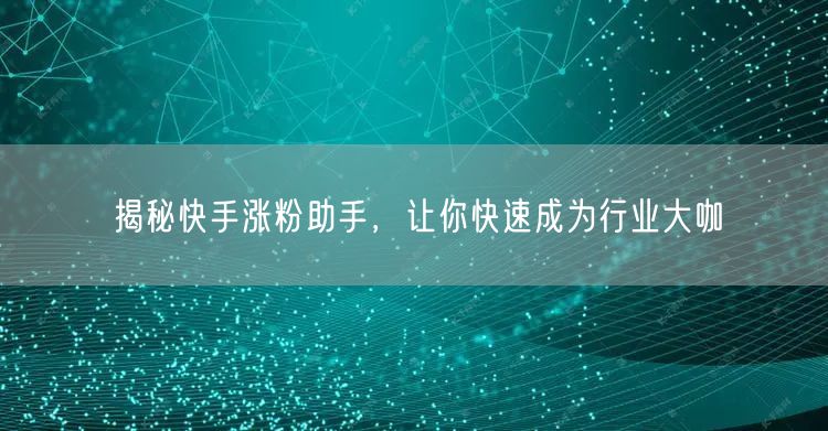 揭秘快手涨粉助手，让你快速成为行业大咖