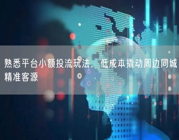 熟悉平台小额投流玩法，低成本撬动周边同城精准客源